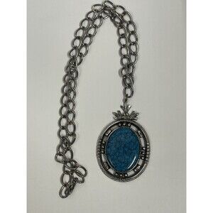 Vintage ART Faux Turquoise Pendant Long Necklace